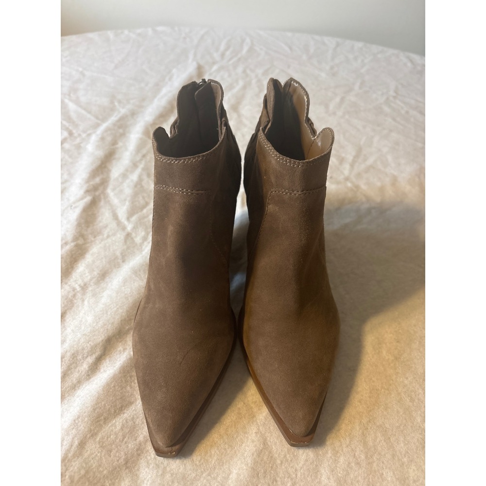 Vince Camuto Gemmlee Bootie Women 9.5 Brown Suede Woven Block Heel
